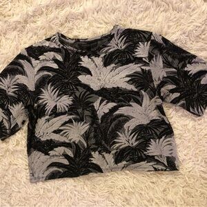 Topshop Black and Gray Palm Print Crop Top